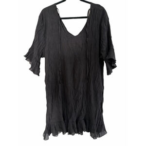 SHEIN Black Ruffle Swim Cover-Up Dress - Sleeveless Mini